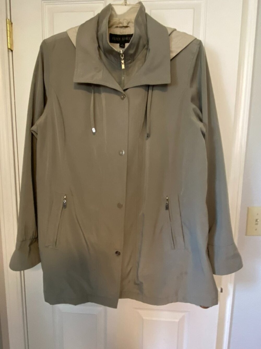 Fleet Street Khaki Tan Hooded Raincoat Anorak Jacket With Pinstripe Lining XL
